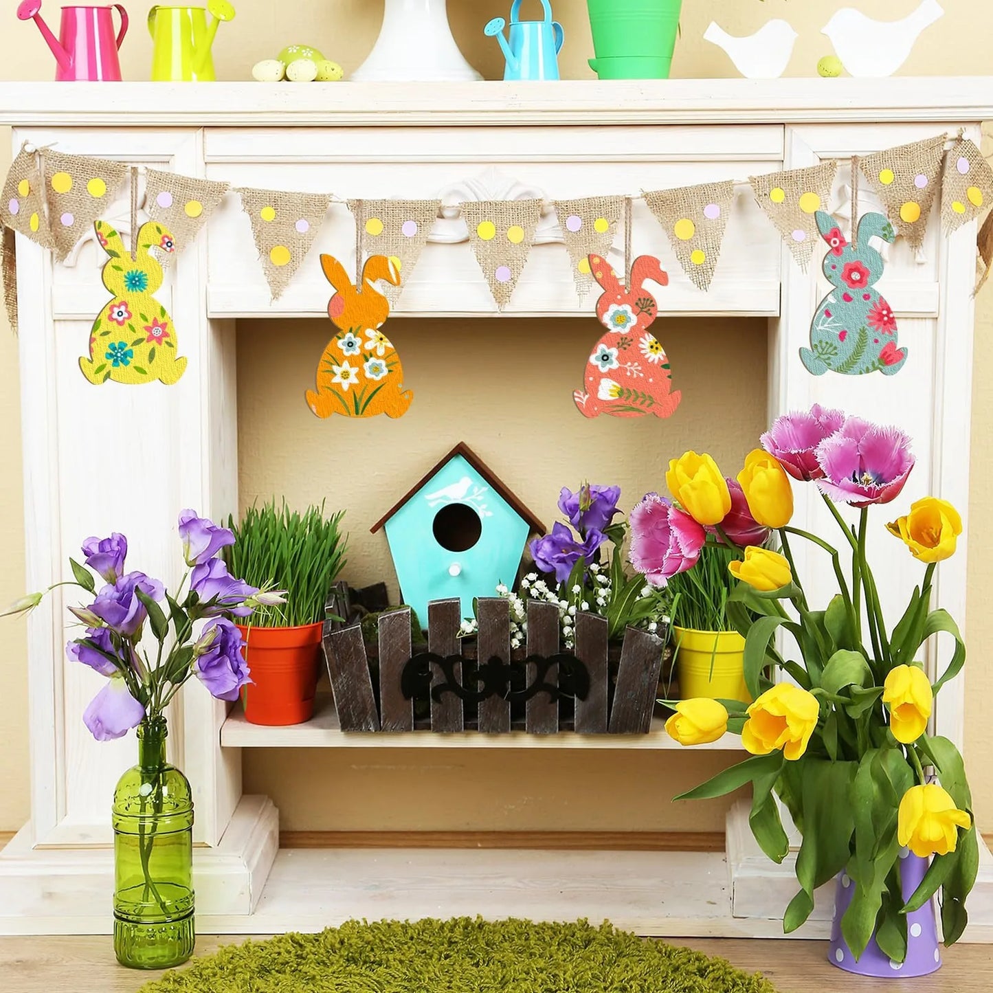 Houten Paas figuur om zelf te kleuren/schilderen – Konijnen set 10 stuks