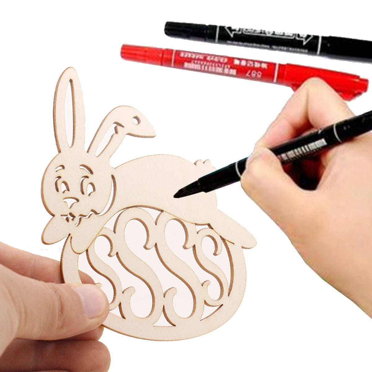 Houten figuur om zelf te schilderen/kleuren – 10 stuks eivormige hangers voor Pasen