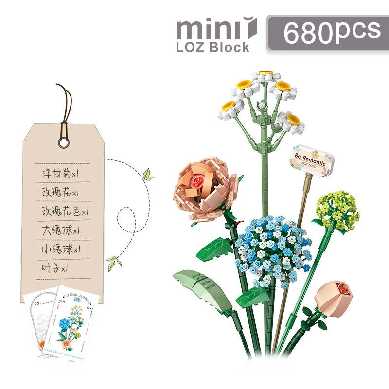 Bouwpakket Bloemenboeket met Rozen – Creatieve Bloemen Bouwstenen Set