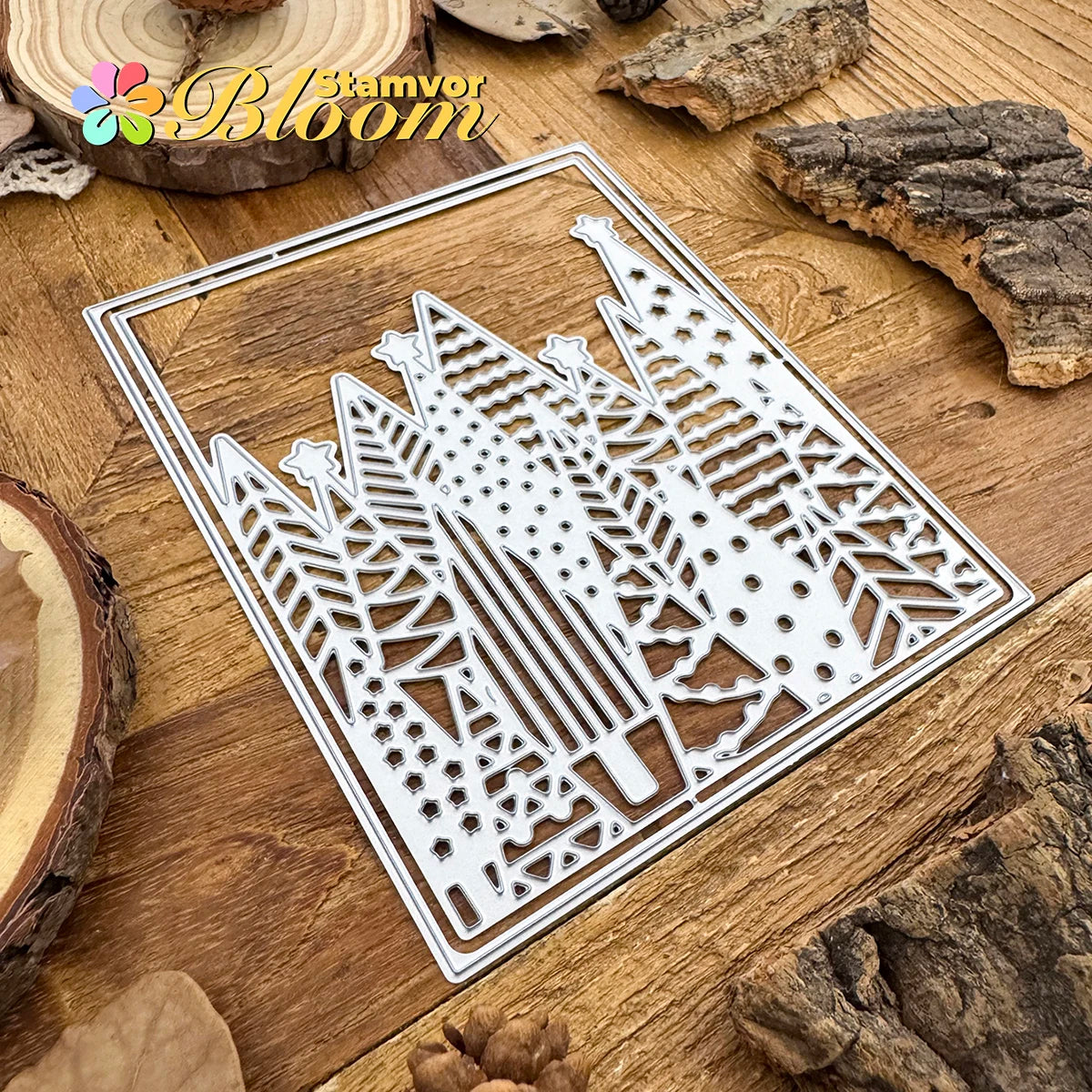 Snijmal Kerstbomen Bos Vierkante Frame voor Scrapbooking en Kaarten