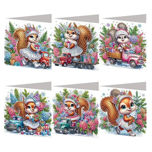 Diamond Painting Kerstkaarten set – 6 stuks creatieve mozaïek kerstkaarten - Eekhoorn