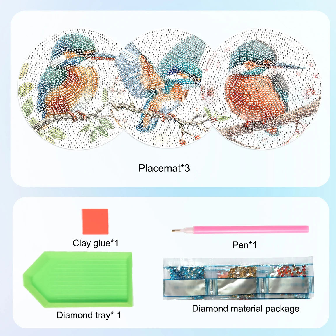 Diamond Painting Placemats Kleurrijke Vogel Set van 3
