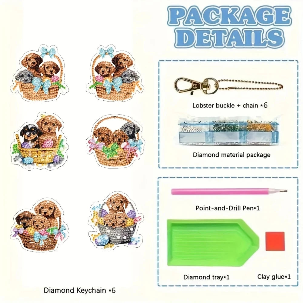 Diamond Painting Sleutelhanger set Dieren & Mandala 6 Stuks