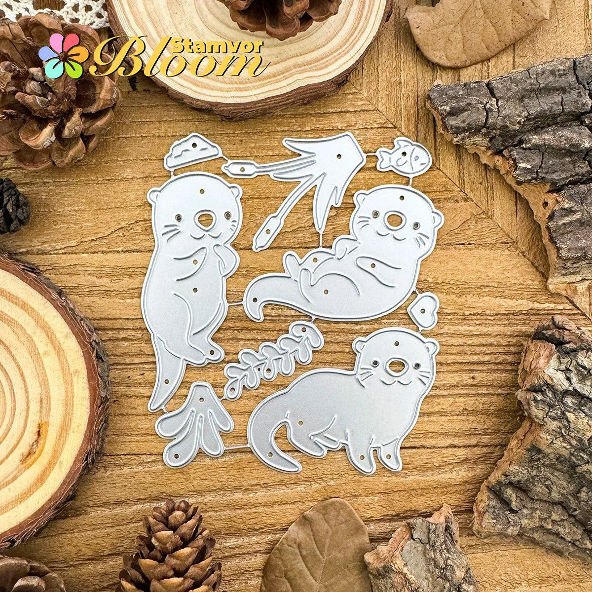 Metalen snijmal schattige otters rivier dieren planten