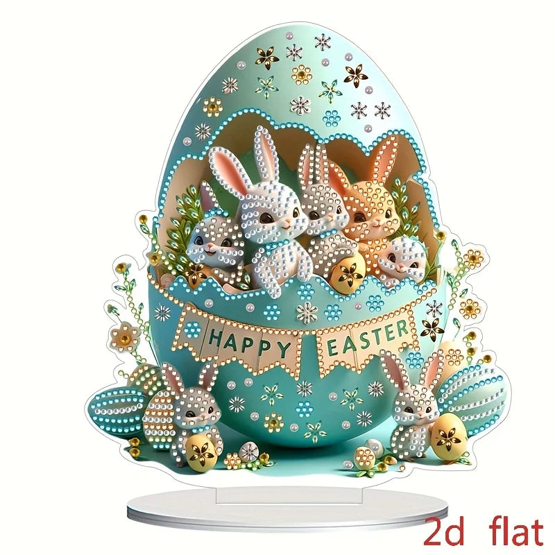 Diamond Painting Tafelornament Paasei met Paashaas in Acryl