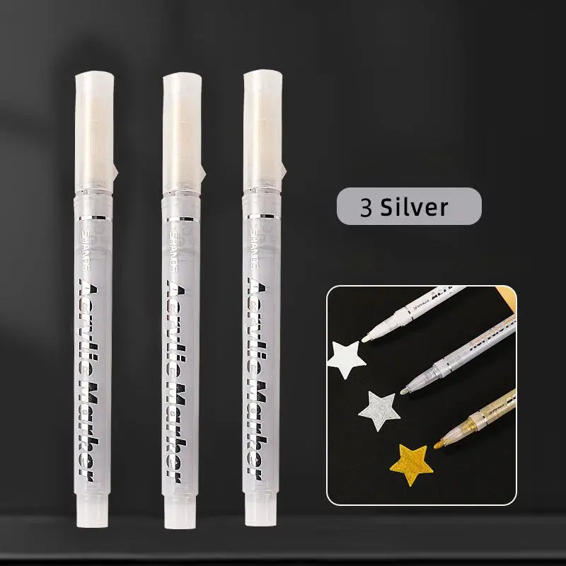 Stiften set acrylmarkers goud zilver en wit met watervaste inkt