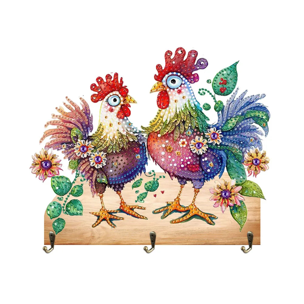 Diamond Painting Kapstok/Sleutelrek met Dieren Motief en 3 Haken