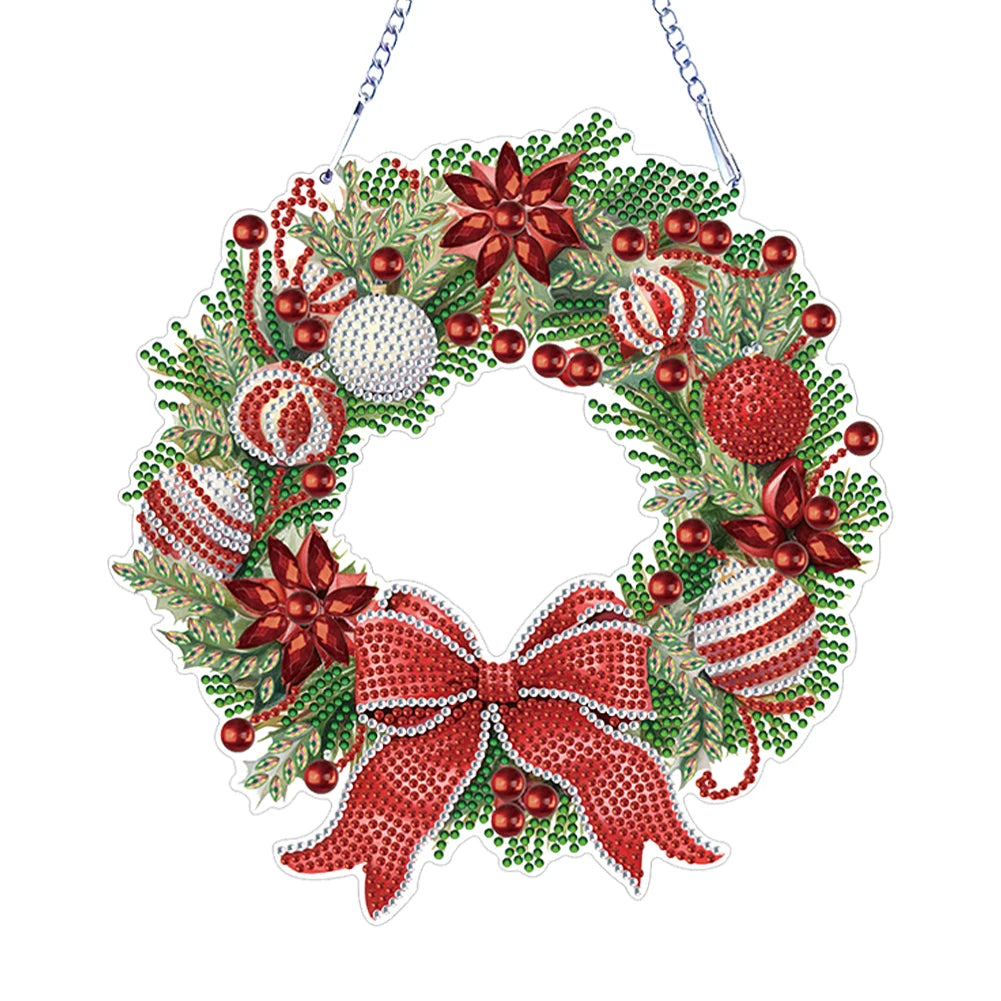 Diamond Painting Hangend Ornament Kerst Krans – Kerstdecoratie met Steentjes – Uniek Cadeau - GJ236