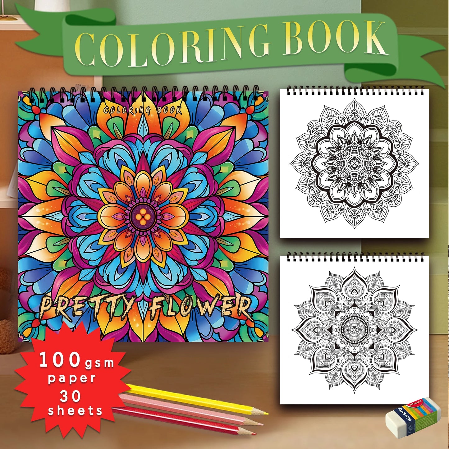 Kleurboek voor volwassenen – 30 rustgevende tekenpagina’s op dik papier - Pretty Flower