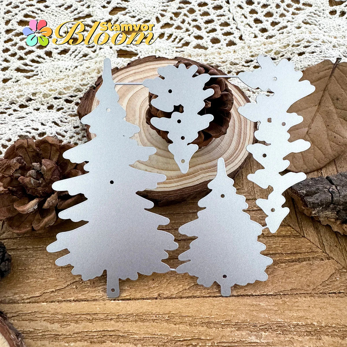 Snijmal Retro Winter Pine Bomen Laagjes voor Scrapbooking