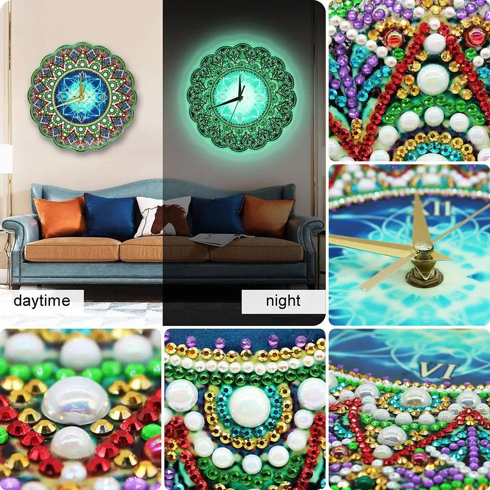 Diamond Painting Klok Mandala met Luminous Effect – Wanddecoratie & Cadeau