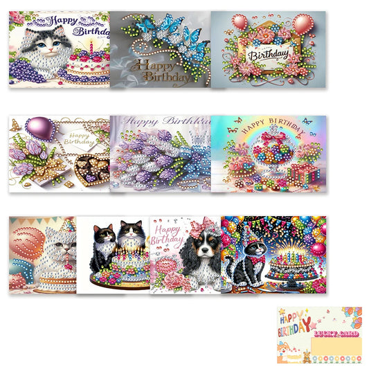 Diamond Painting Verjaardagskaarten set – Creatieve Wenskaarten met Strass Steentjes