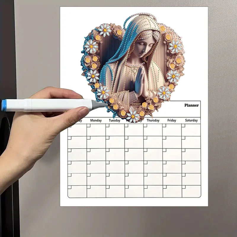 Diamond Painting Kalender 2026 met Dromerige Bloemen en Magnetisch Whiteboard