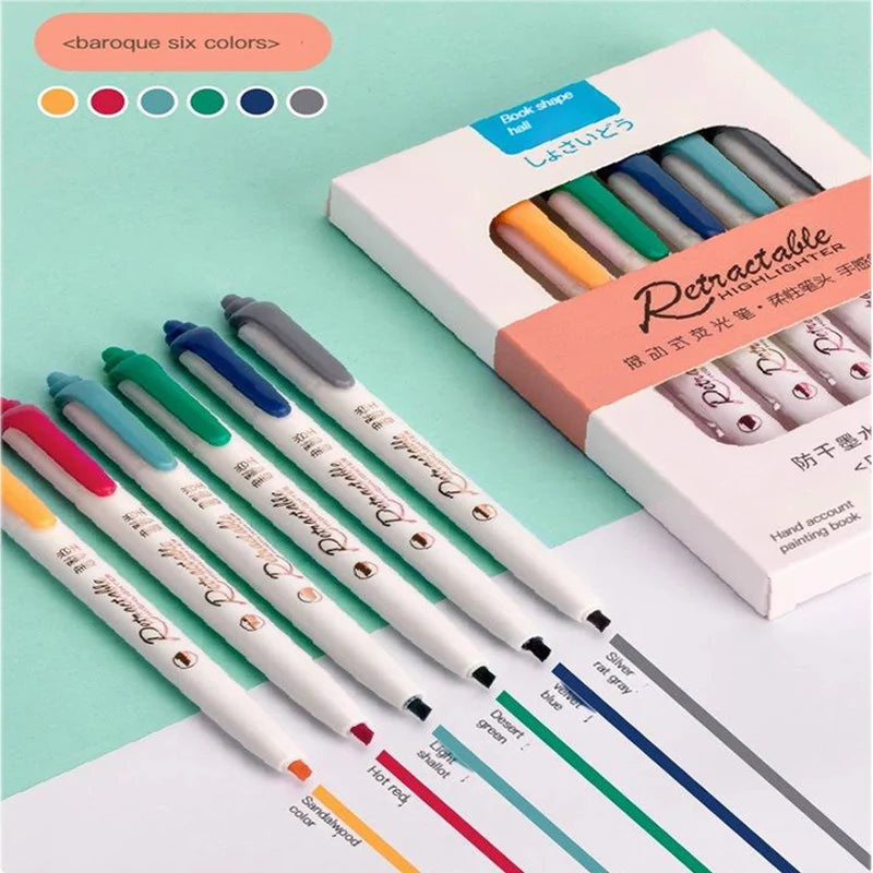 Stiften set met 6 kleuren – Multicolor highlighters met drukknop