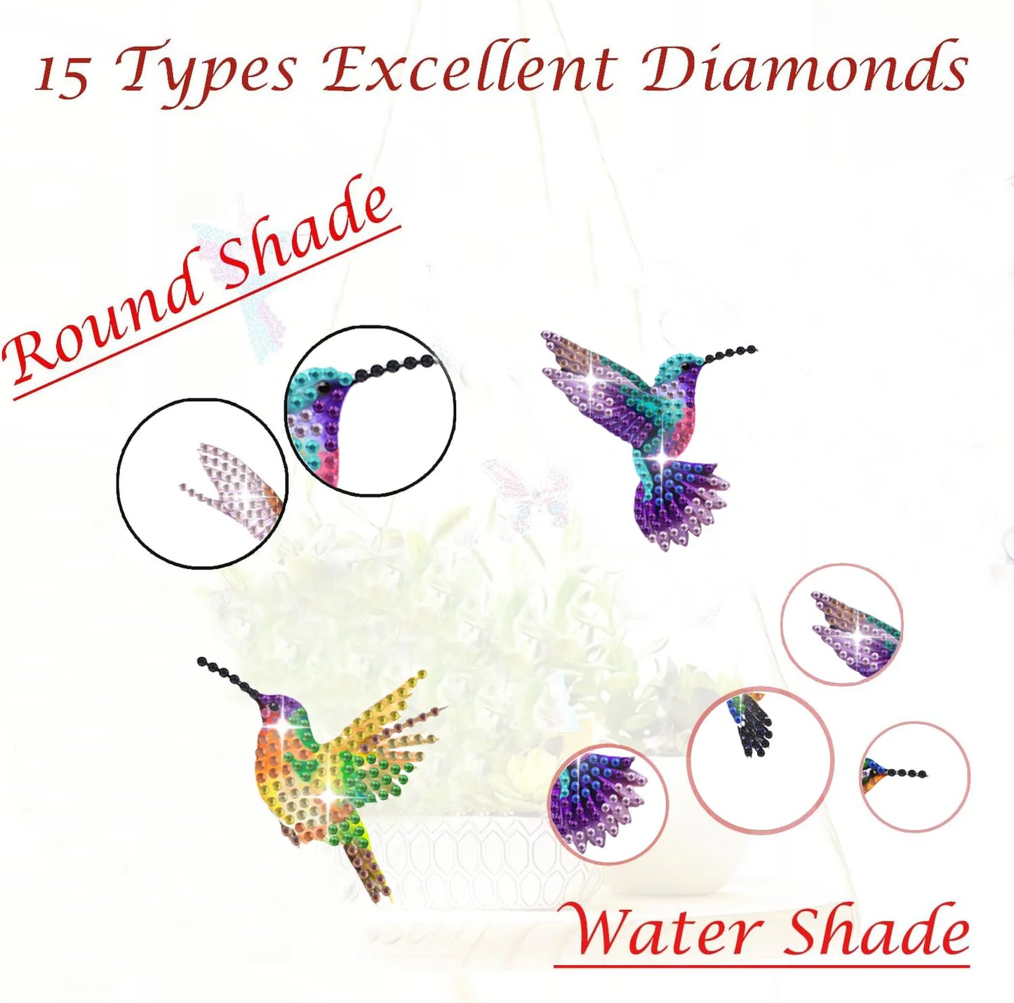 Diamond Painting Plantenstekers Kolibrie Set van Acht voor Potten