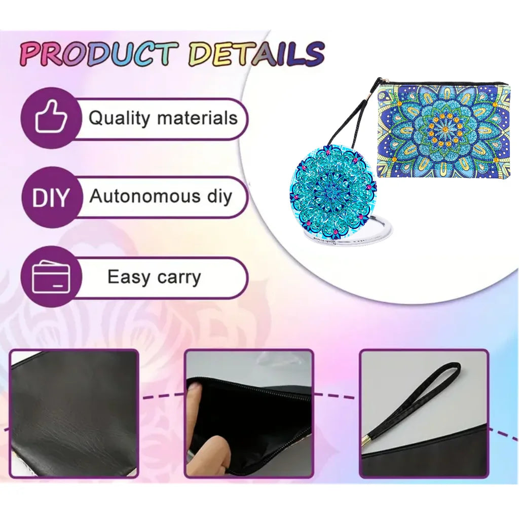 Diamond Painting Etui met Mandala Ontwerp en Luxe Spiegeltje – Set van 2