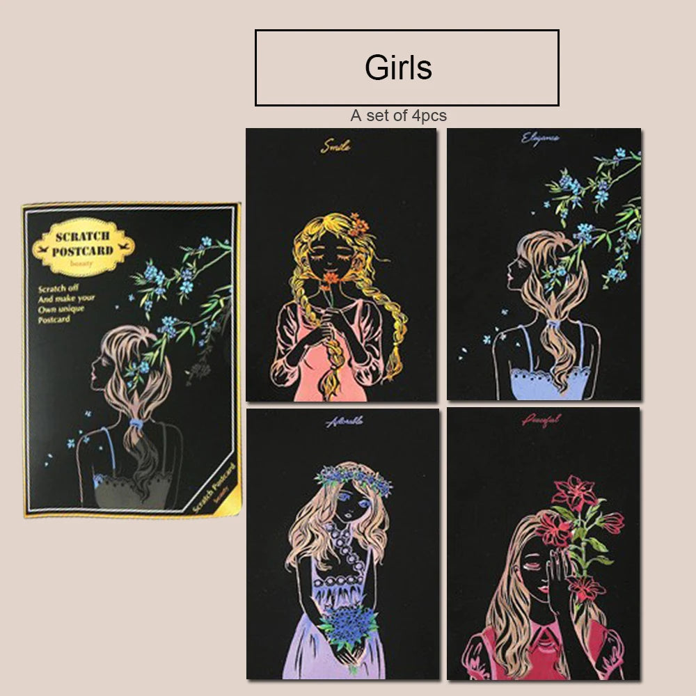 Krastekening Nachtelijke Stadsgezichten Set van 4 Kleurrijke Kaarten