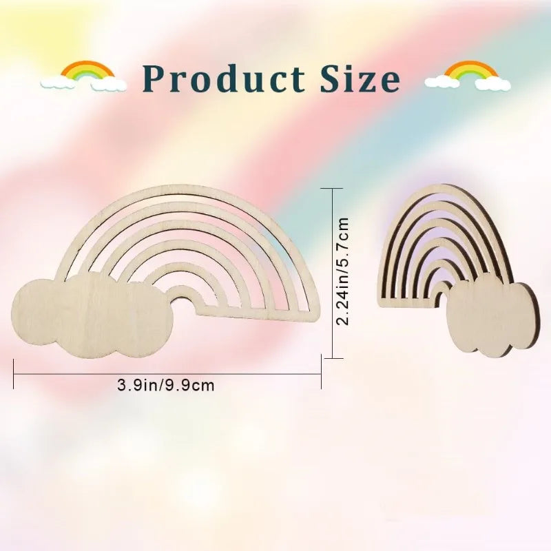 Houten figuren om zelf te kleuren – Regenboog wolk hangers set