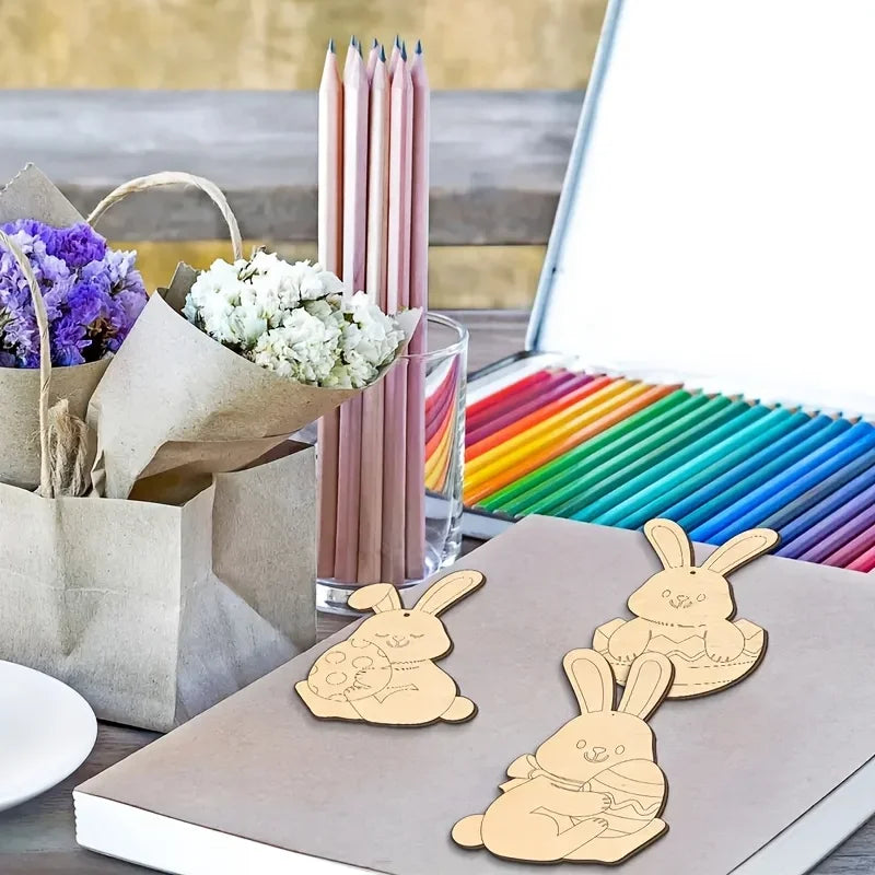 Houten Paas figuren om zelf te kleuren/schilderen met konijn en ei hangers