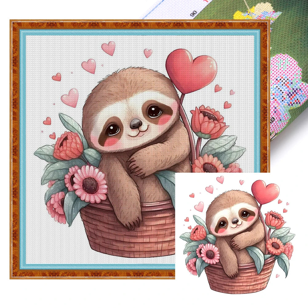 Borduurpakket dieren serie 20x20 cm met voorgedrukte canvas en katoendraad