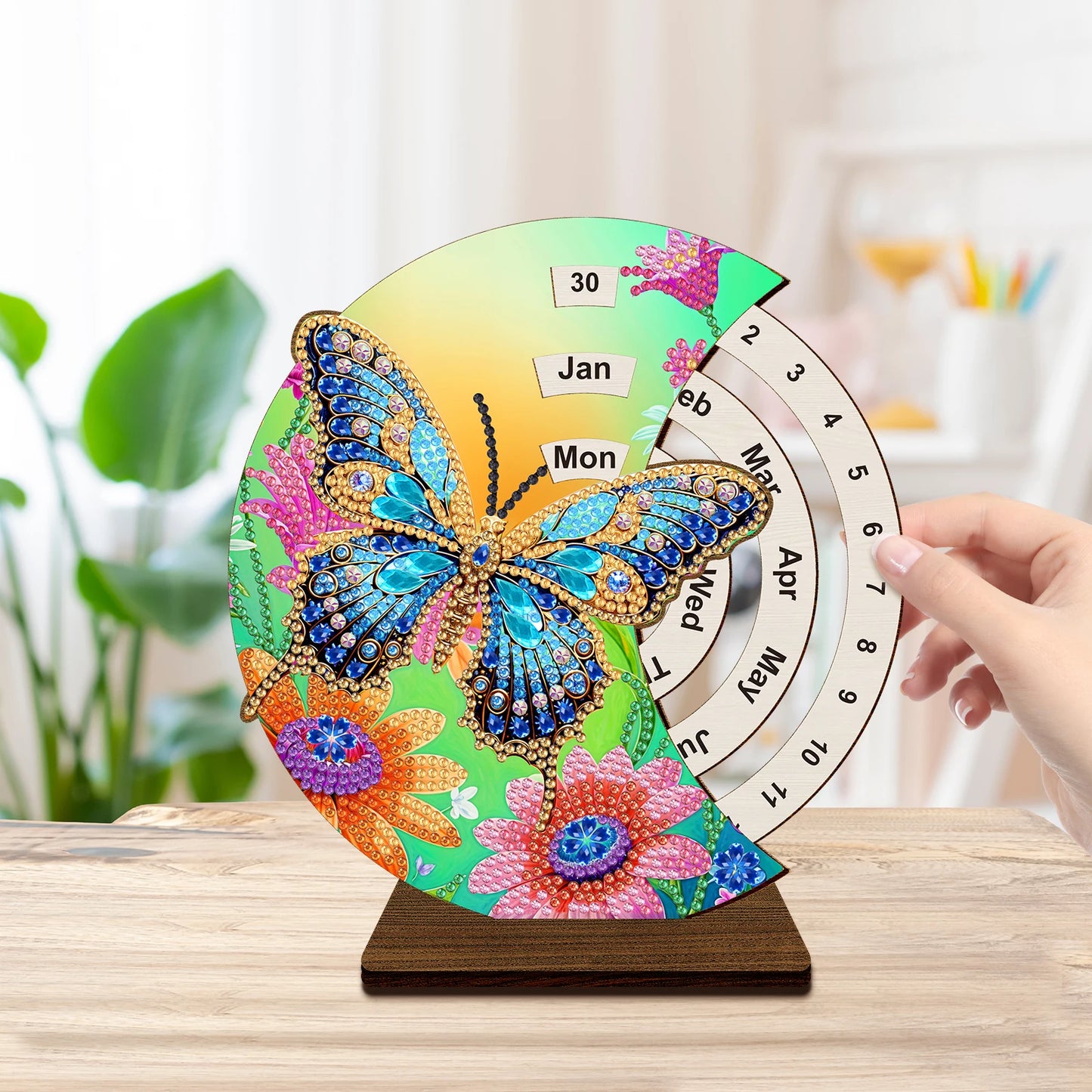 Diamond Painting Kalender Houten Draaibare Tafelkalender met Strass Steentjes