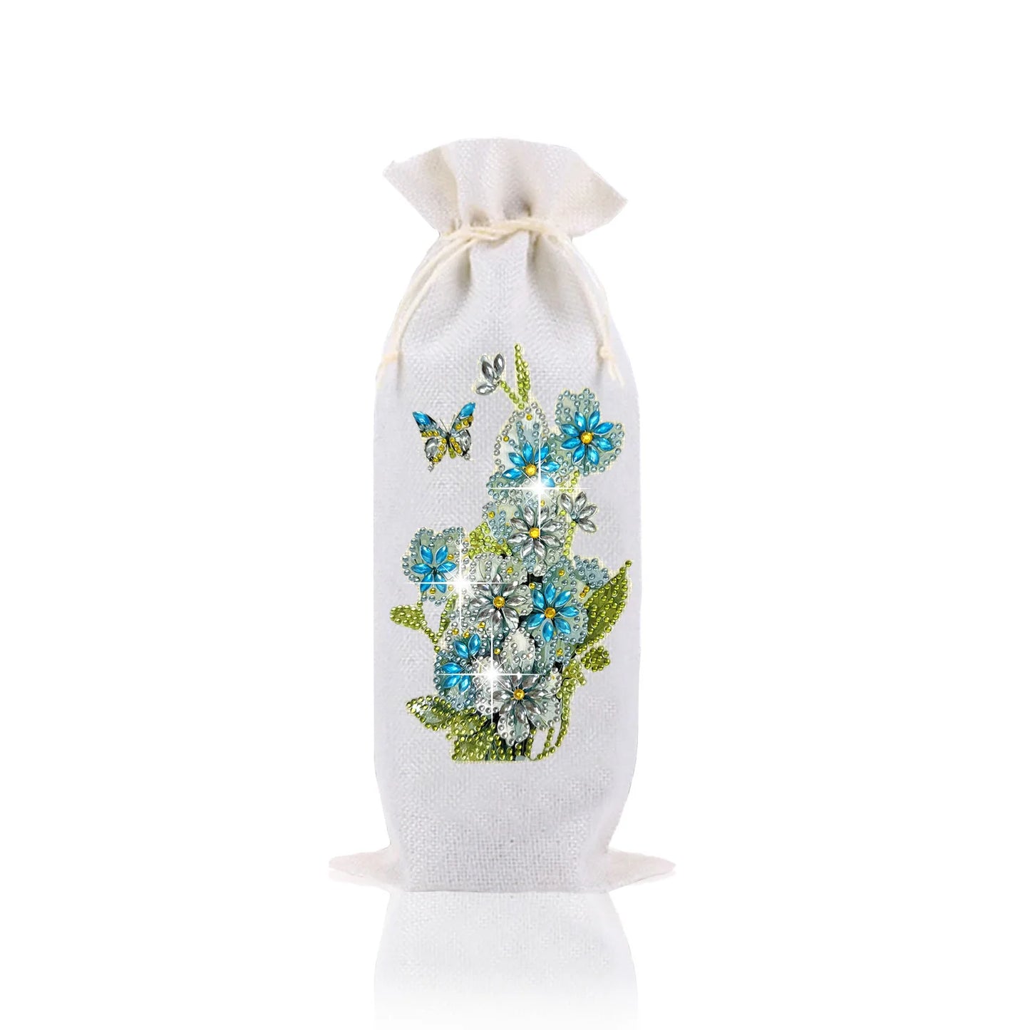 Diamond Painting Flessen hoes Uil & Bloemen Wijnfles Zak