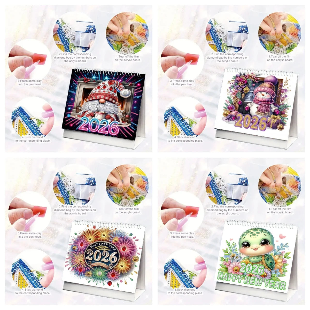 Diamond Painting Kalender 2026 met Kerst Kabouter, Sneeuwpop en Schildpad Ontwerpen