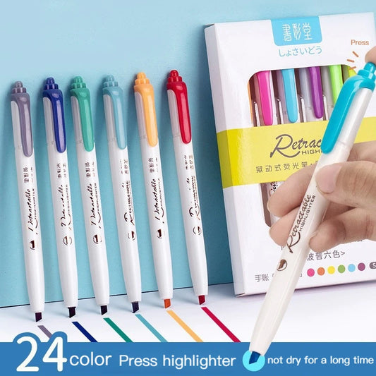 Stiften set met 6 kleuren – Multicolor highlighters met drukknop