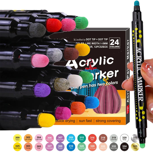 Stiften set 24 kleuren acryl met dubbele punt voor schilderen en knutselen