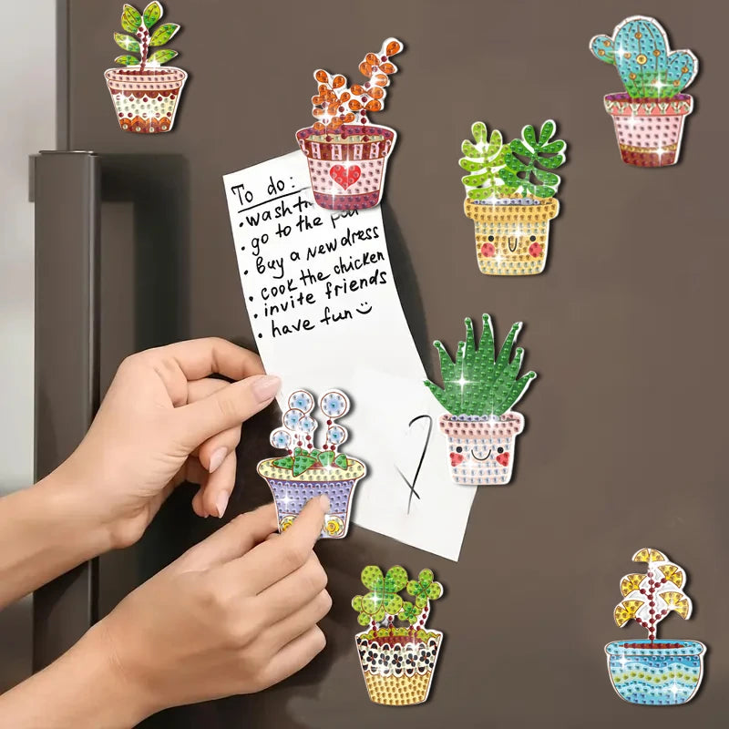 Diamond Painting Magneten – Kleurrijke Vetplanten Set van 8