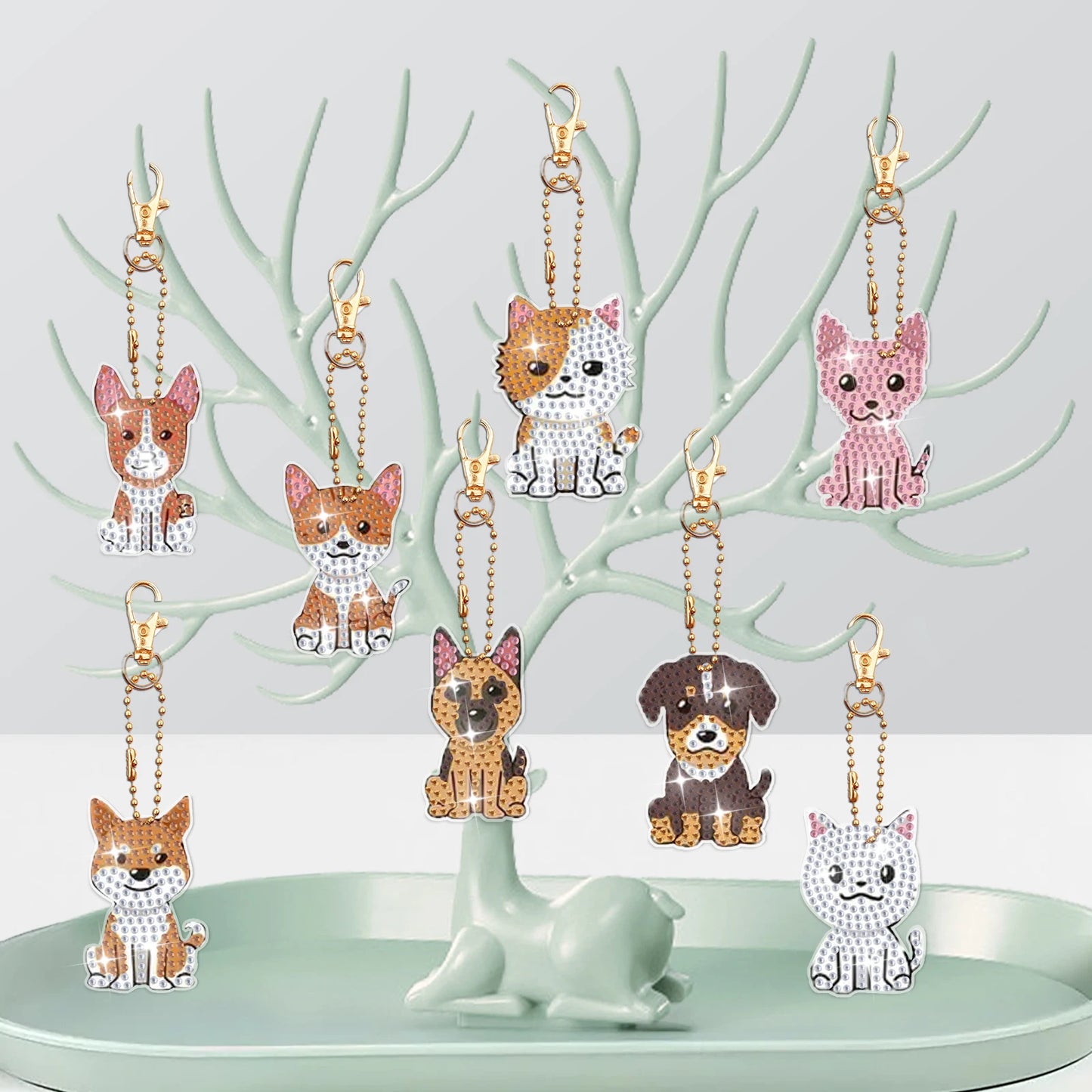 Diamond Painting Sleutelhanger set Puppy – 8 stuks acryl hangers