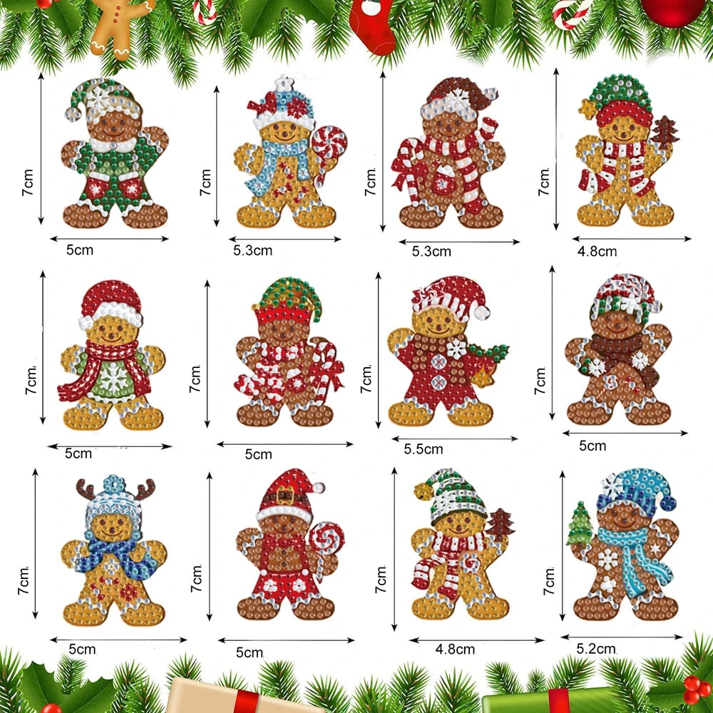 Diamond Painting Sleutelhanger set Kerst – 12 dubbelzijdige hangers - YSK234