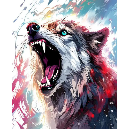 Schilderen op nummer Dieren - Kleurrijke Kop met Acrylverf - Wolf 9957266