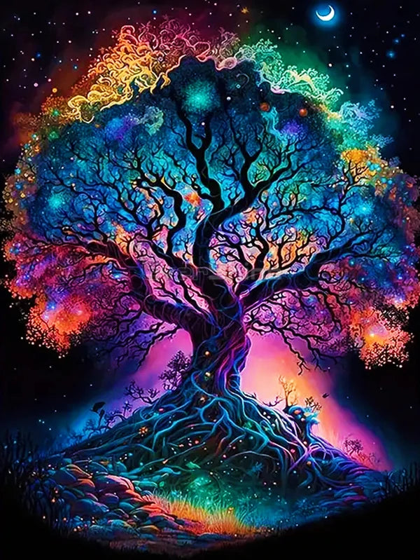AB Diamond Painting met AB en Fairy dust steentjes – Boom landschap