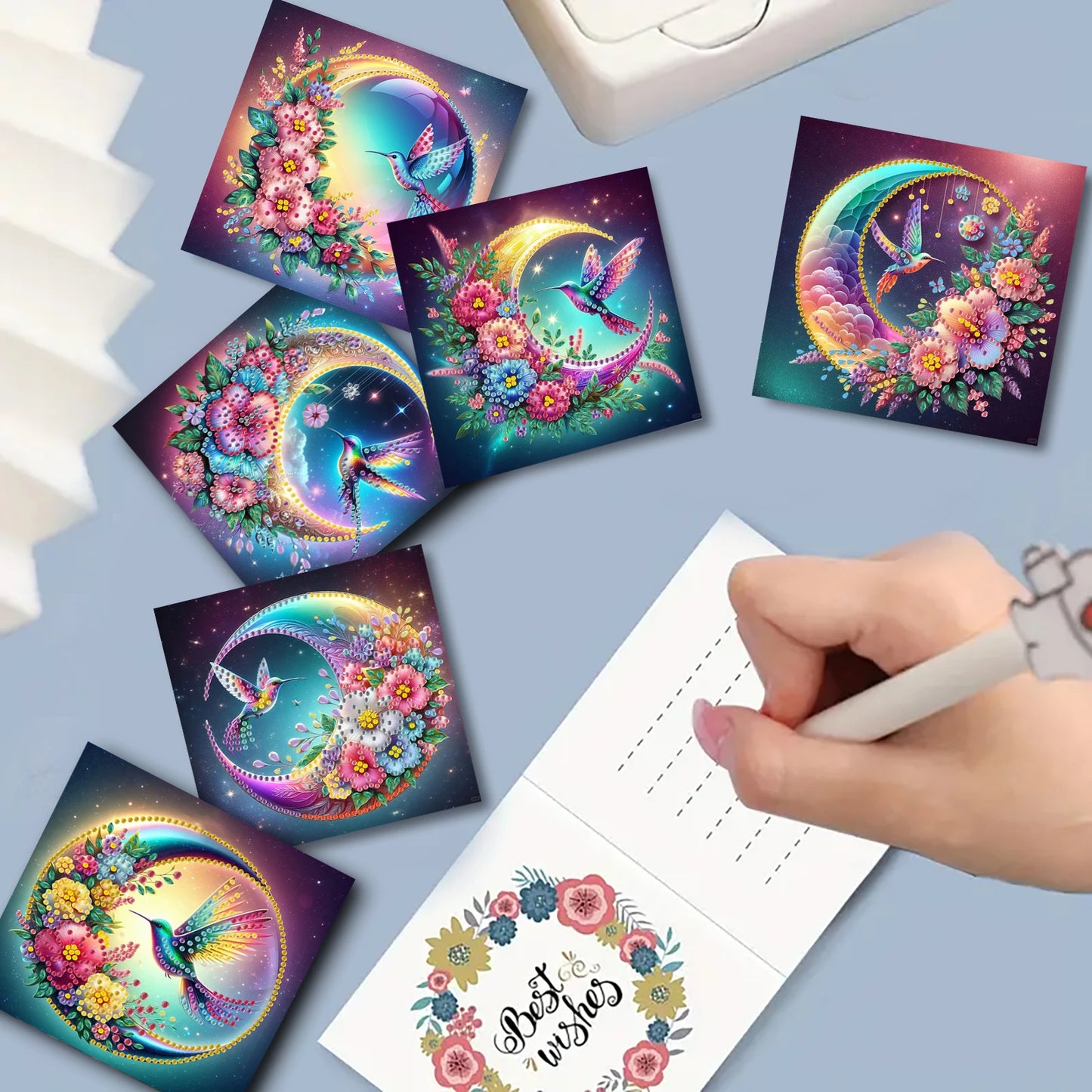 Diamond Painting Wenskaarten set Maan & Vogel – 6 Stuks Creatief