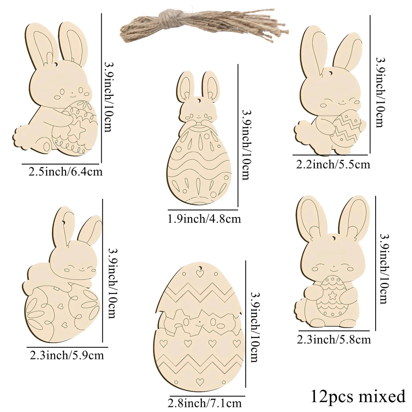 Houten Paas figuren om zelf te kleuren/schilderen – Konijn & Ei Hangers Set