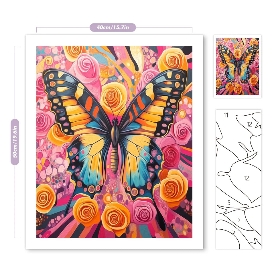 Schilderen op nummer Dieren - Vlinder met Kleurrijke Bloemen - 9965239