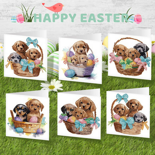 Diamond Painting Wenskaarten Pasen – Schattige Puppy Set met Diamanten