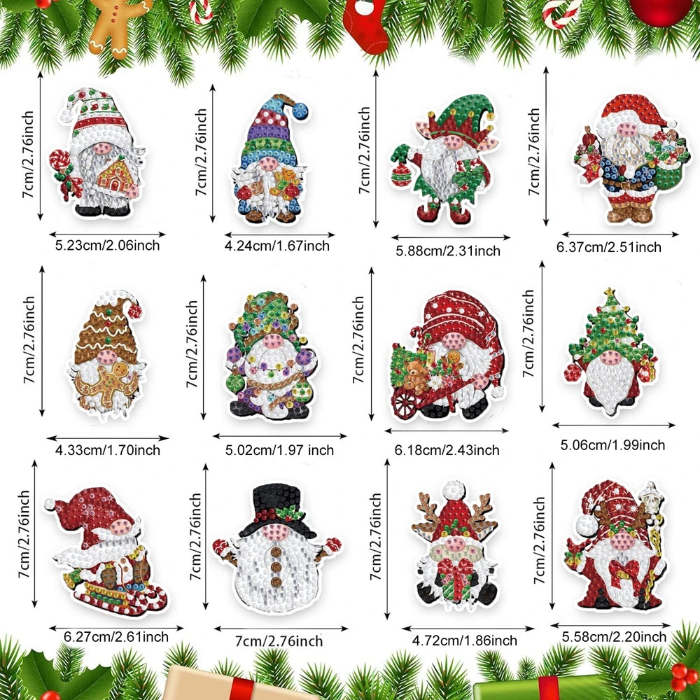 Diamond Painting Sleutelhanger set Kerst – 12 dubbelzijdige hangers - YSK219