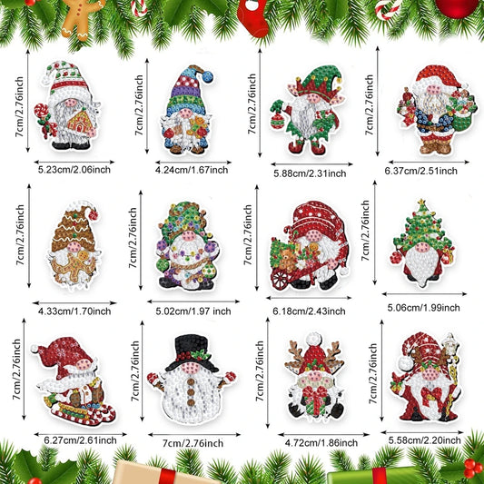 Diamond Painting Sleutelhanger set Kerst – 12 dubbelzijdige hangers - YSK219