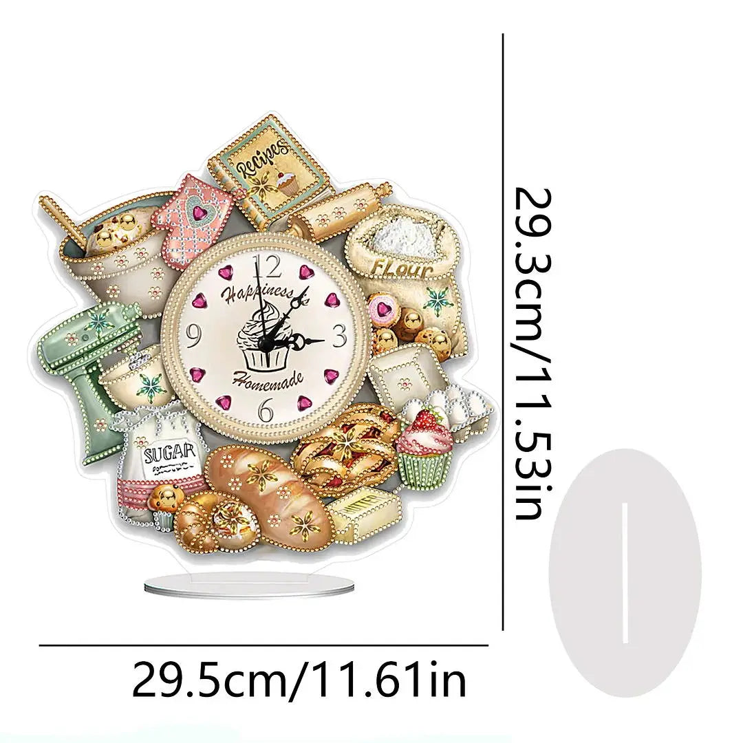 Diamond Painting Klok Bake Time met kristallen steentjes – Uniek tafelornament