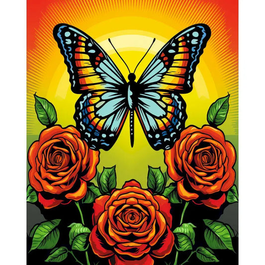 Schilderen op nummer Dieren - Vlinder met Kleurrijke Bloemen - 9966975