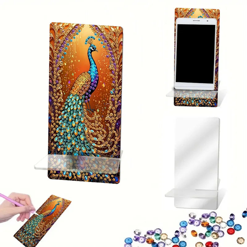 Diamond Painting Telefoon standaard pauw uil kristal houder spiegel