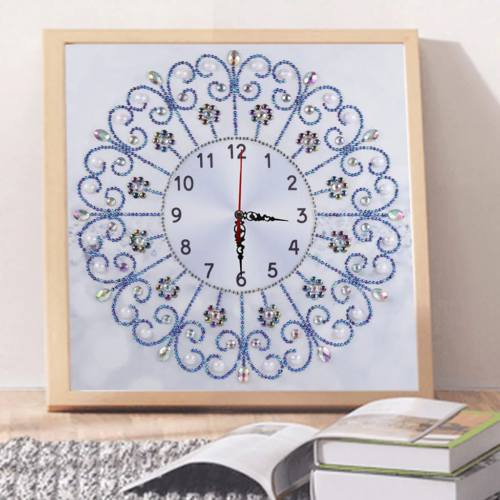 Diamond Painting Klok bloemrijk patroon op canvas – creatieve wanddecoratie
