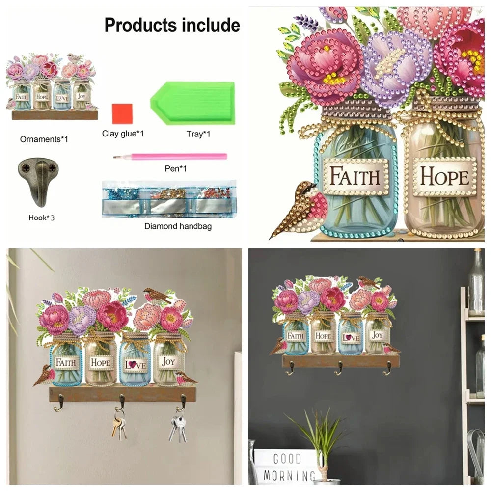 Diamond Painting Kapstok/Sleutelrek met 3 Haken Wandmontage Hout