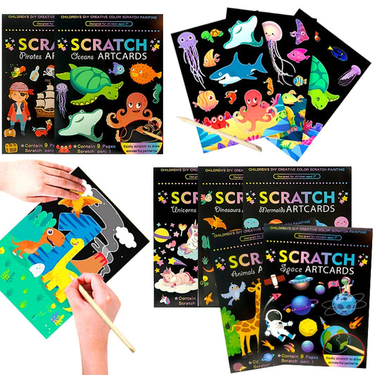 Krastekeningen Ruimte & Dieren – Creatieve Set voor Kinderen (9 stuks)