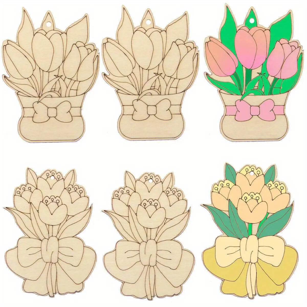 Houten figuren om zelf te schilderen/kleuren – bloemen hangers set van 10