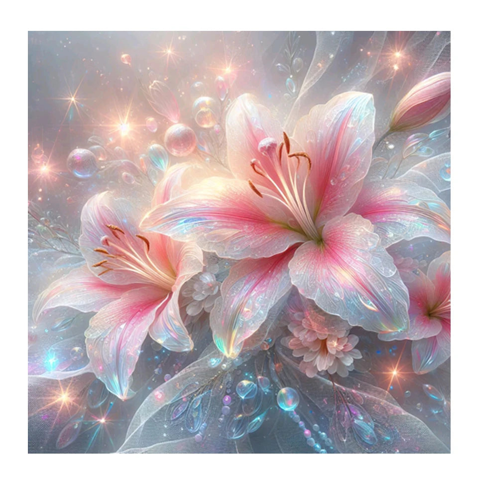 AB Diamond Painting met Fairy dust steentjes Roze Lelie Bloemen