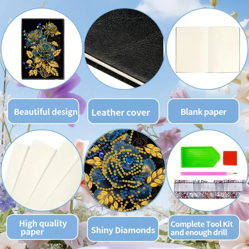 Diamond Painting Notitieboekje met Bloemen PU Leer Cadeau