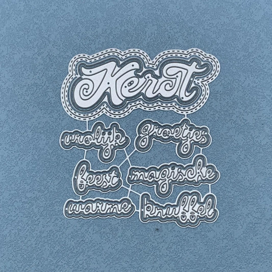 Metalen snijmal - Nederlandse teksten - Kerst vrolijk groetjes feest magisch warme knuffel 9.8X10.9 CM
